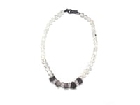 Image 1 of Rock Crystal Quartz bead Necklace twinned with “intergrowth” of sterling silver cubes. 