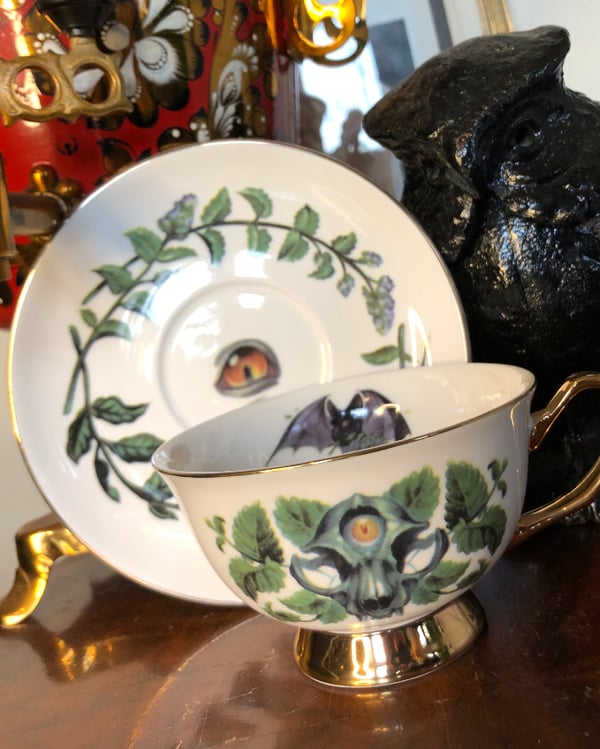 Image of Feline Gilded Teacup and Saucer Set