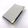 Cardholder, 2 pockets, Ivory "chevron" pattern leather outside, GOLD angles
