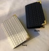 Cardholder, 2 pockets, Ivory "chevron" pattern leather outside, GOLD angles