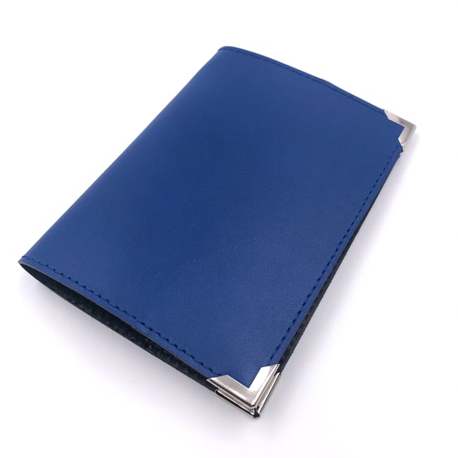 Universal Passport Holder, 2 pockets - blue outside - silver angles