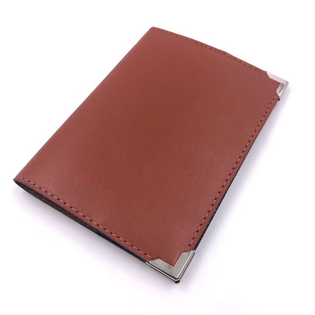 Universal Passport Holder, 2 pockets - cognac leather outside - silver angles