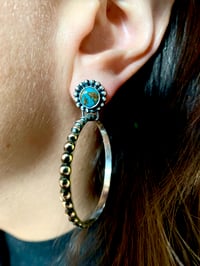 Image 3 of Blue Copper Turquoise Hanging Hoops