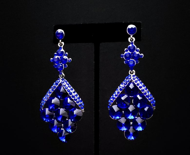 Image of Royal Blue Rhinestone Beauty Pierced Earrings 