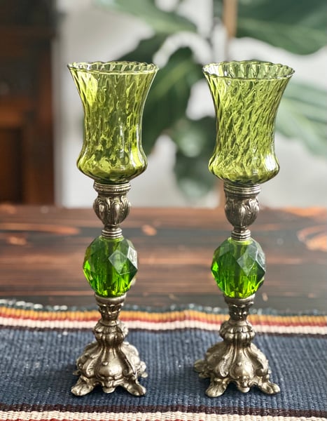 Image of Gorgeous Green Lucite Vintage candlestands 