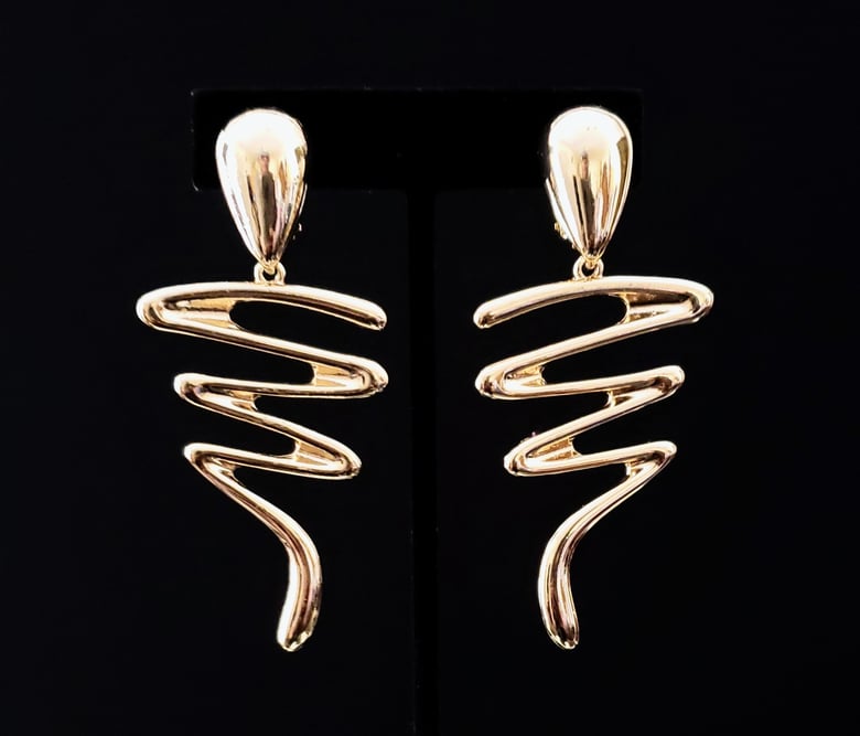 Image of Gold Abstract Design Clip-On Earrings 