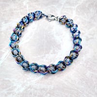 Image 1 of Rainbow Niobium + Agate Capture Bead Chainmaille Bracelet