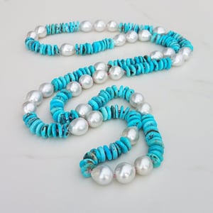 Australian Pearl & Light Turquoise Helix Necklace 
