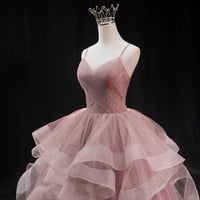 Image 2 of Pink Sweetheart Tulle Long Prom Dress, Pink Tulle Ball Gown Sweet 16 Dresses