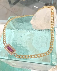 Image 3 of 14k diamond & ruby Cuban link bracelet 