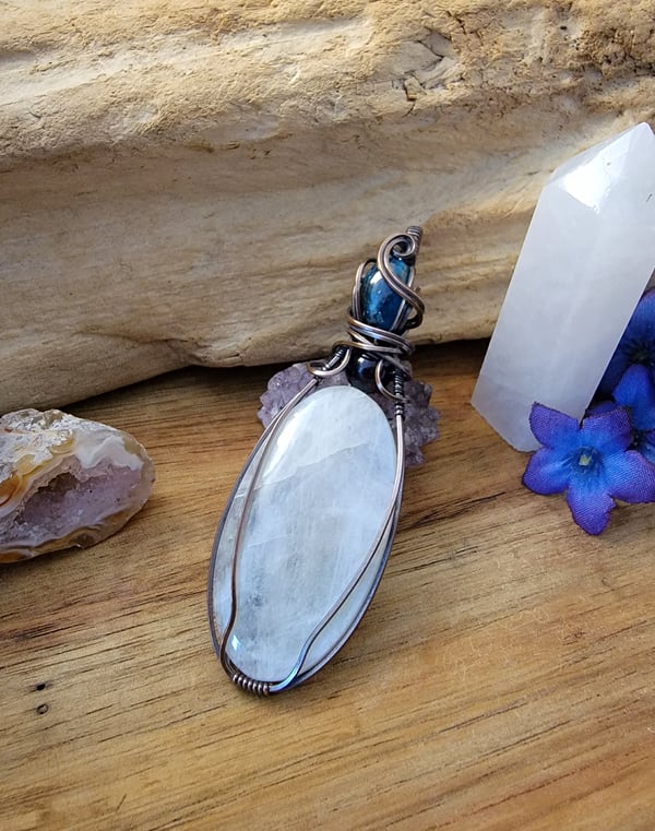 Image of Wire Wrapped Moonstone + Apatite + Amethyst Pendant