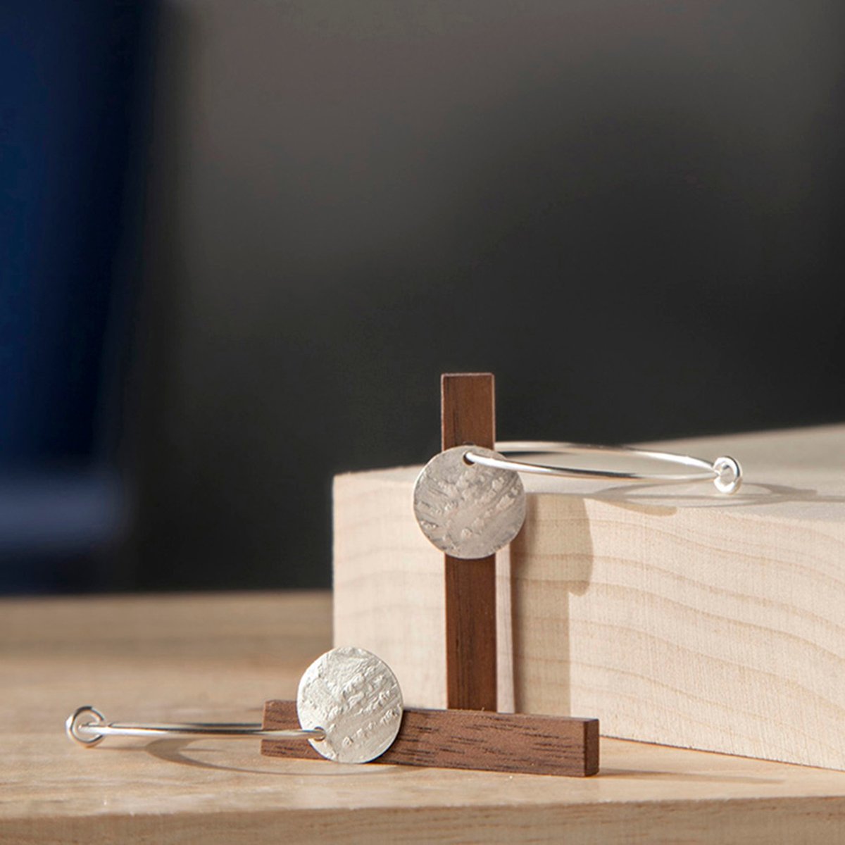 Image of EARRINGS. Silver Walnut