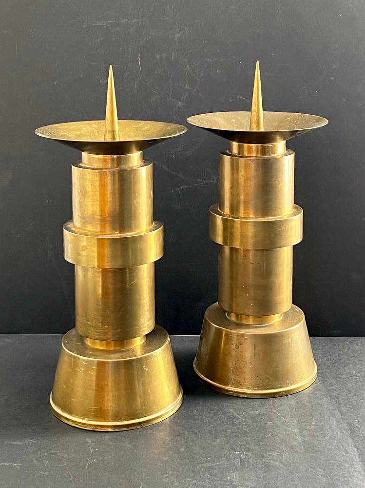 Image of Pair of Large Brass Candleholders