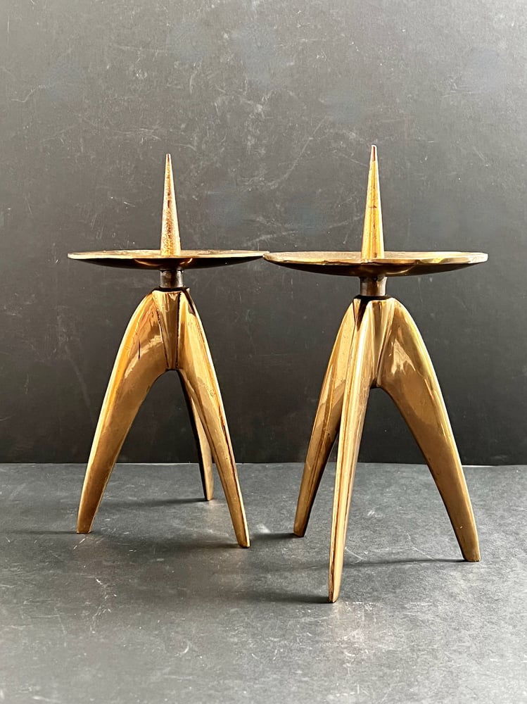 Image of Pair of Tripod Mid-Century Candleholders
