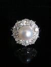 EDWARDIAN 18CT CULTURE PEARL & LARGE OLD CUT DIAMOND CLUSTER RING 2.00CT
