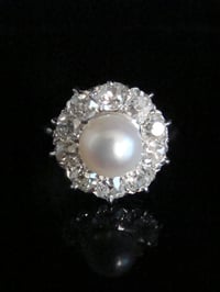 Image 1 of EDWARDIAN 18CT CULTURE PEARL & LARGE OLD CUT DIAMOND CLUSTER RING 2.00CT