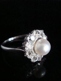 Image 2 of EDWARDIAN 18CT CULTURE PEARL & LARGE OLD CUT DIAMOND CLUSTER RING 2.00CT