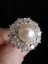 EDWARDIAN 18CT CULTURE PEARL & LARGE OLD CUT DIAMOND CLUSTER RING 2.00CT