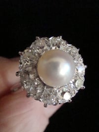 Image 4 of EDWARDIAN 18CT CULTURE PEARL & LARGE OLD CUT DIAMOND CLUSTER RING 2.00CT