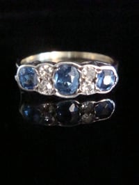 Image 1 of Edwardian 18ct yellow gold old cut diamond and natural sapphire 5 stone ring