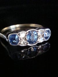 Image 2 of Edwardian 18ct yellow gold old cut diamond and natural sapphire 5 stone ring