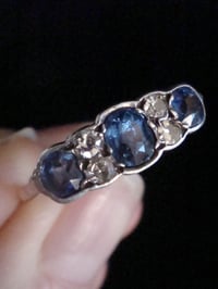 Image 4 of Edwardian 18ct yellow gold old cut diamond and natural sapphire 5 stone ring