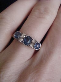 Image 5 of Edwardian 18ct yellow gold old cut diamond and natural sapphire 5 stone ring