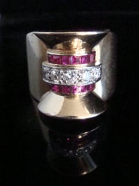 Image 1 of LARGE 1920s- 1940s FRENCH TANK 18CT PLATINUM RUBY DIAMOND SET RING