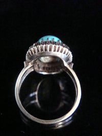 Image 3 of Antique 1920s 18ct white gold turquoise and diamond halo target cluster ring