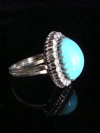 Image 4 of Antique 1920s 18ct white gold turquoise and diamond halo target cluster ring
