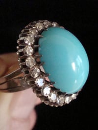 Image 5 of Antique 1920s 18ct white gold turquoise and diamond halo target cluster ring