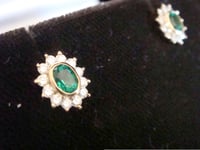Image 2 of STUNNING 18CT MAPPIN AND WEBB NATURAL EMERALD 0.80CT DIAMOND CLUSTER EARRINGS