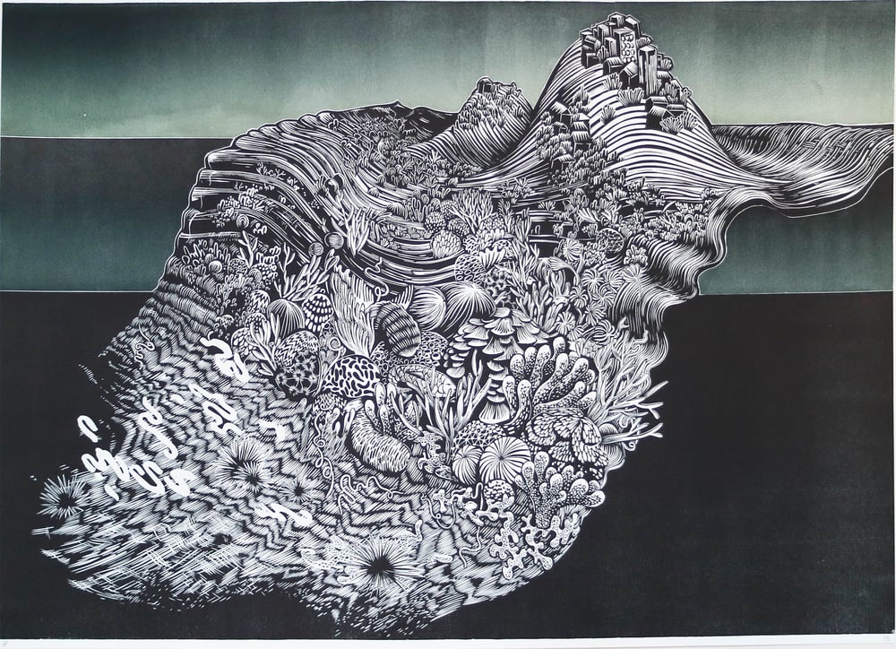 Image of Ocean Blanket - Large Limited Edition Linocut Print