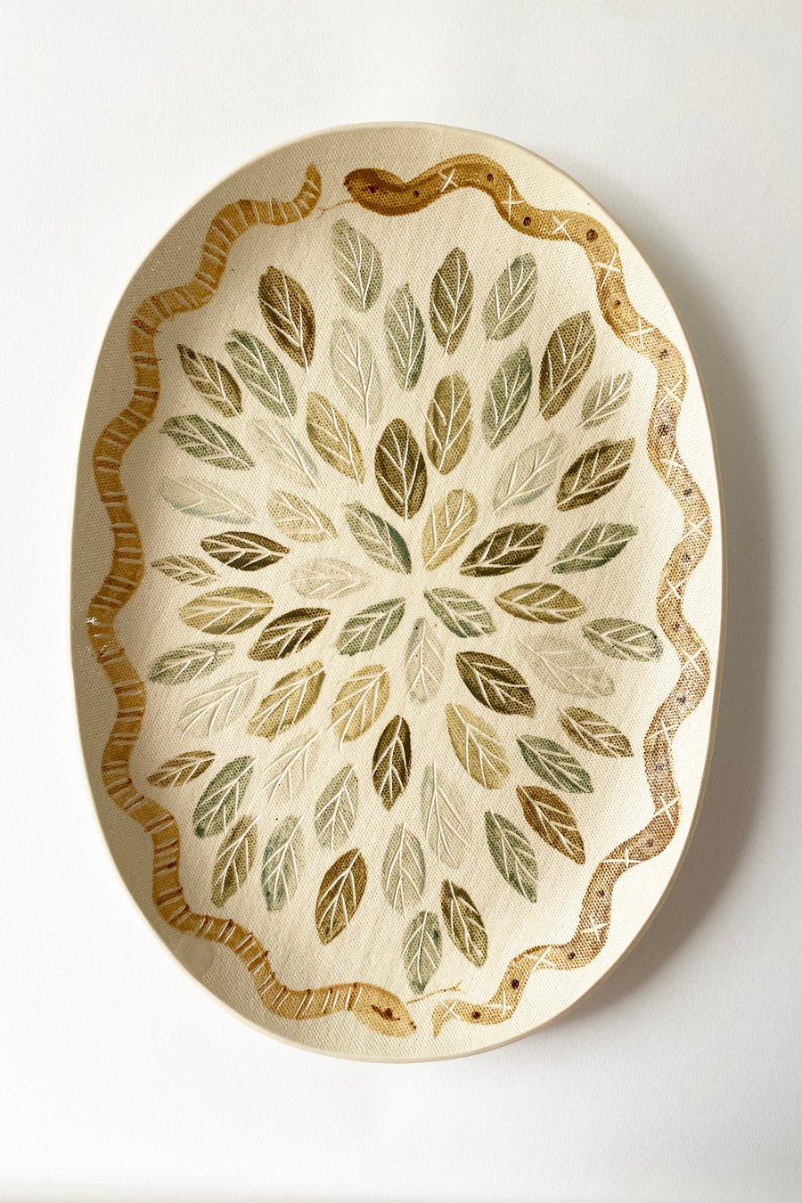 Image of Hand Painted and Carved Oval Snake Serving Platter - no.01