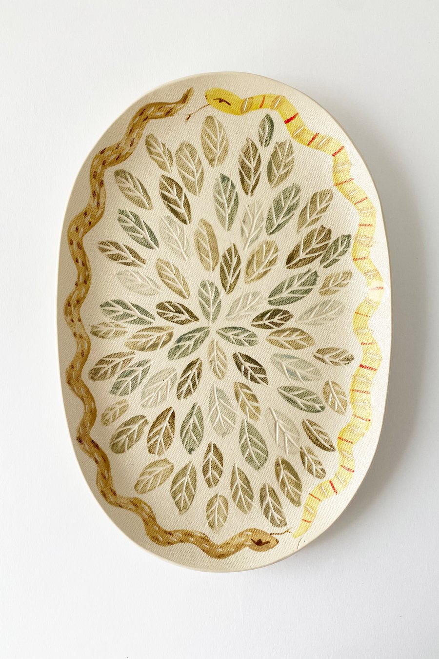 Image of Hand Painted and Carved Oval Snake Serving Platter - no.02