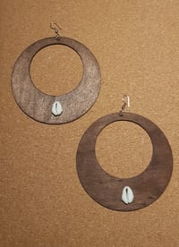 Image 1 of Large Wooden/Cowrie Shell Earrings (1)