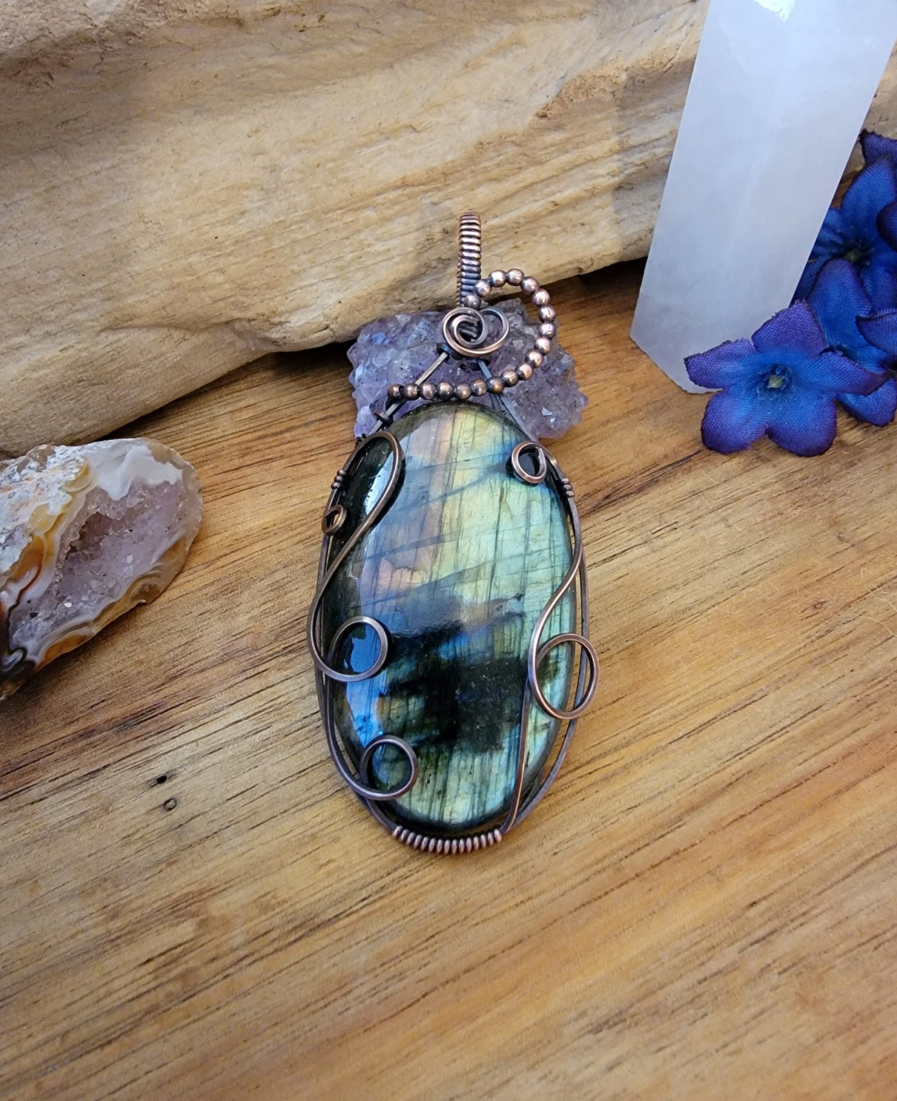 Natural Labradorite Wire Wrapped in buy Sterling Silver and Copper