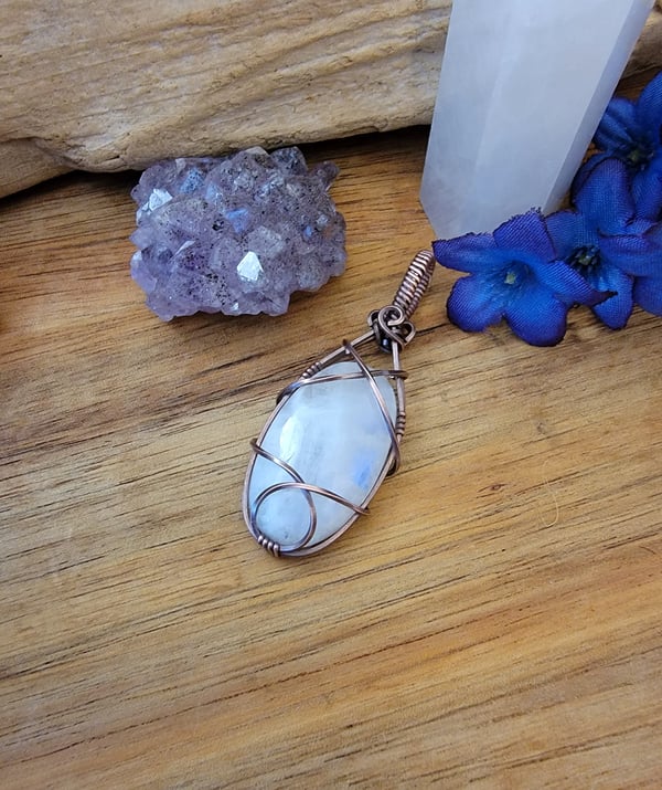 Image of Rainbow Moonstone Wire Wrapped in Copper