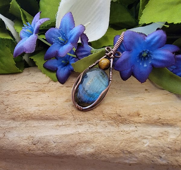 Image of Labradorite + Tiger Eye Wire Wrapped in Copper