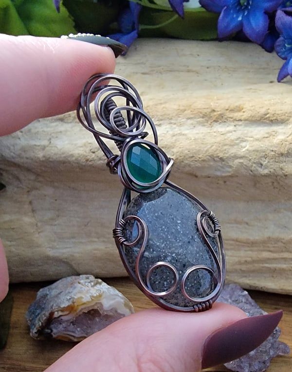 Sunstone sterling silver wire wrapped pendant - Little Wing Designs