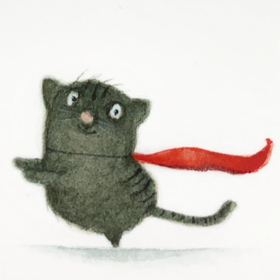 Image of supercat - an original tiny watercolor 