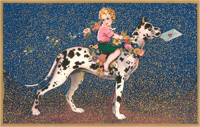 Girl Riding Harlequin Great Dane Art Print