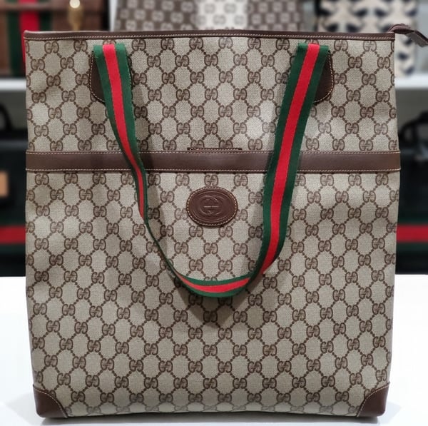 Image of  Vtg. Gucci Large Brown Monogram Tote