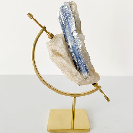 Image of Blue Kyanite no.65 + Brass Arc Stand