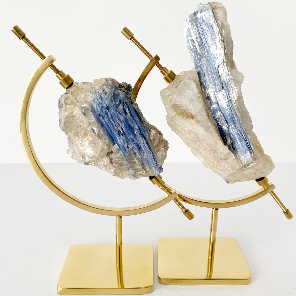 Image of Blue Kyanite no.65 + Brass Arc Stand