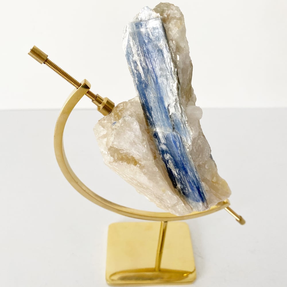 Image of Blue Kyanite no.65 + Brass Arc Stand