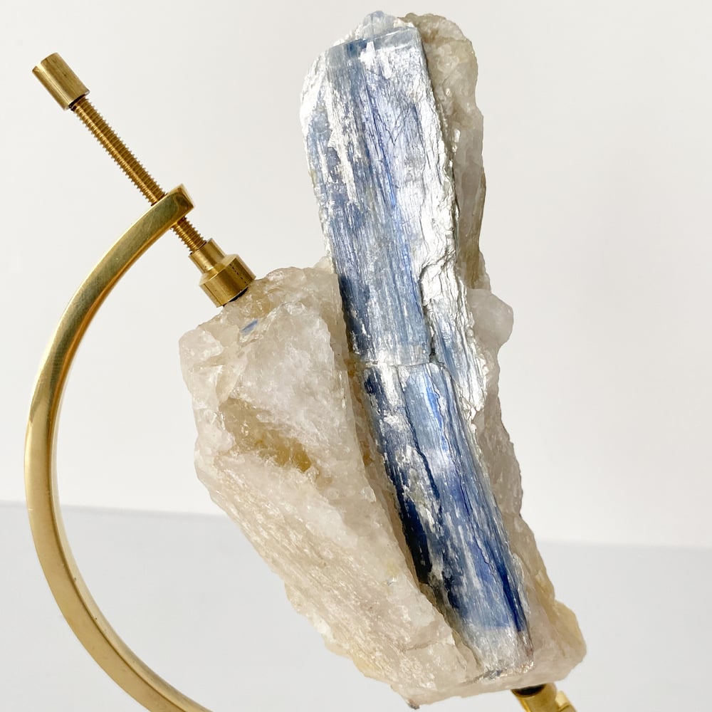 Image of Blue Kyanite no.65 + Brass Arc Stand