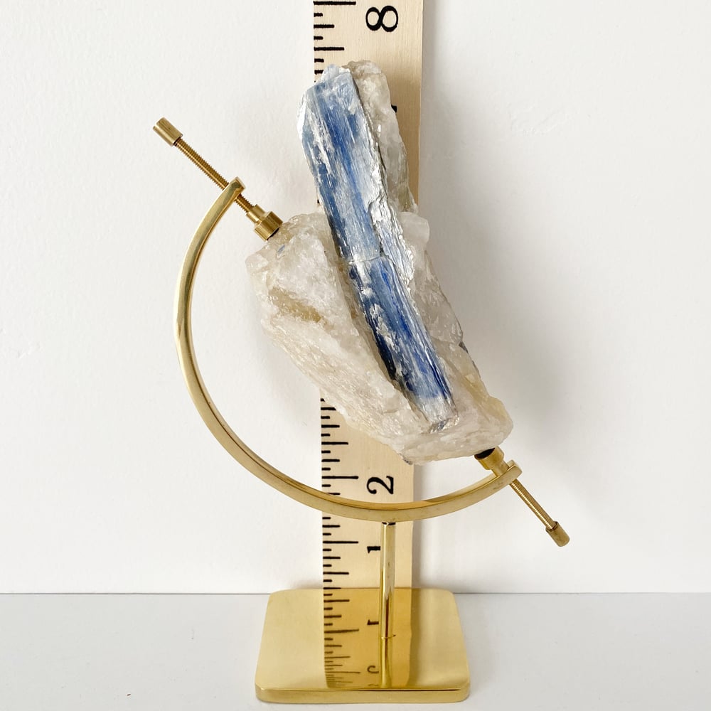 Image of Blue Kyanite no.65 + Brass Arc Stand
