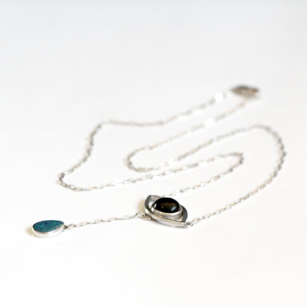 Australian Opal & Onyx Crying Eye Sterling Silver Necklace