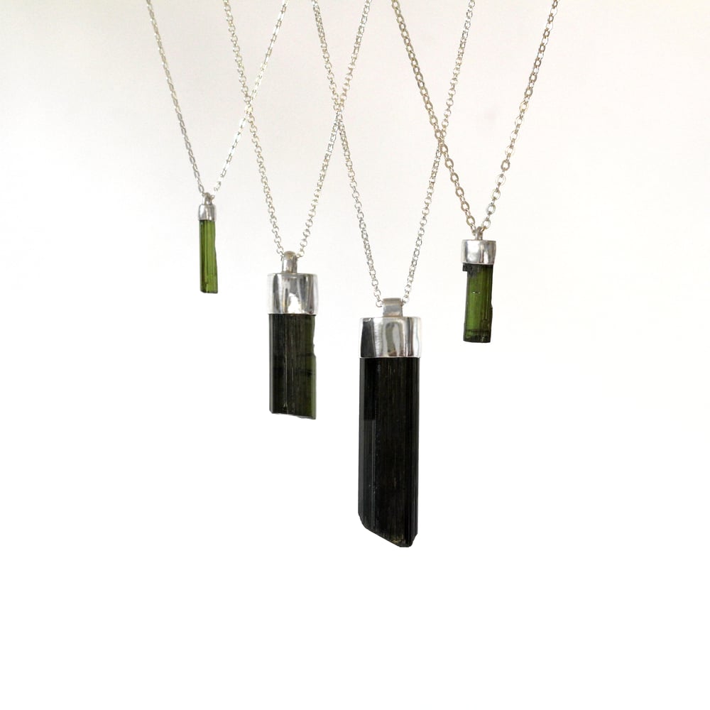 Green Tourmaline Sterling Silver Crystal Necklace